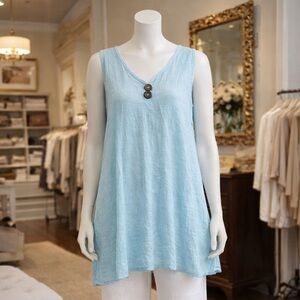 Coco + Carmen Pale Blue Sleeveless V-Neck Tunic with Button Detail